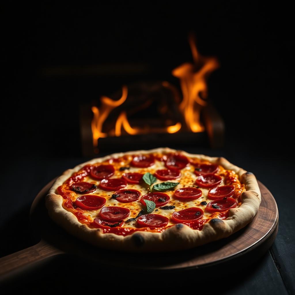 Pizza artesanal saindo do forno a lenha